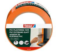 tesa Ruban Adhésif de Plâtrage avec Support en PVC Renforcé - Protection lors du Plâtrage en Extérieur - Résistant aux Températures, Se Déchire à la Main - Orange - 33 m x 50 mm