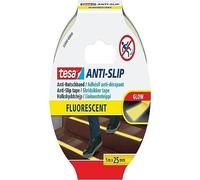 tesa Ruban Antidérapant - 5 m x 25 mm - Fluorescent | Adhésif antidérapant intérieur/extérieur - Pour escaliers, échelles et sols lisses - Brille dans le noir jusqu'à 20 min