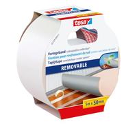 tesa Ruban de pose - S'enlève sans laisser de traces - 5 m x 50 mm | Ruban adhésif double face renforcé de tissu - Pour la pose de moquettes et de revêtements de sol en PVC
