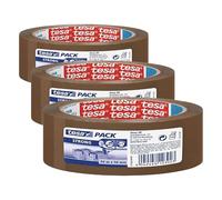 Tesa Ruban d'emballage, Ruban d'emballage résistant pour les colis et boîtes moyens à lourds, 66 m x 50 mm - Marron (Lot de 3)