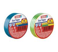Tesa Ruban isolant - Ruban isolant autocollant - 2x 10 m - 1x BLEU - 1x Vert/Jaune, résistant à la chaleur - Pour isoler, réparer et regrouper