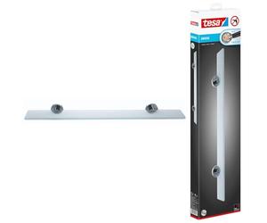 Tesa Smooz Tablette en Verre, Métal Chromé, Arrondi - Étagère de salle de bain murale - Inoxydable - Étanche