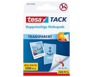 Tesa Tack 200 Pastilles adhésives Double-face Transparent | Bandes adhésives transparentes - Pour murs, fenêtres et miroirs - Fines et double face - Alternative aux punaises