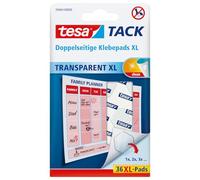Tesa Tack Pack de 36 Pastilles XL Transparent | Bandes adhésives transparentes - Pour murs, fenêtres et miroirs - Fines et double face - Alternative aux punaises