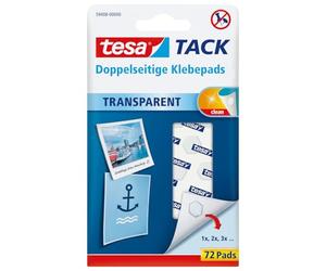 Tesa Tack Pack de 72 Pastilles Transparent, 594080000000 | Bandes adhésives transparentes - Pour murs, fenêtres et miroirs - Fines et double face - Alternative aux punaises