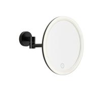 Tesa VISIOON Miroir de Maquillage LED avec grossissement 5X - Noir | Miroir articulé à fixer au mur sans perçage - Commande tactile - Batterie rechargeable - Éclairage sans fil réglable - ø18 cm