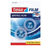 tesafilm Crystal Clear - 2 Rouleaux - 10 m x 15 mm | Ruban adhésif - Haute transparence et clarté cristalline - Forte adhérence, résistant à la déchirure