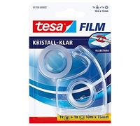 tesafilm Crystal Clear - Ruban Adhésif Transparent avec Dévidoir Manuel | Bande adhésive ultra-transparente, 10 m x 15 mm - Forte adhérence, résistante à la déchirure, sans solvant - Dérouleur inclus