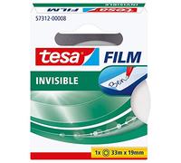 tesafilm Invisible - Ruban Adhésif Haute Transparence - 33 m x 19 mm | Bande adhésive presque invisible, n'altérant pas les copies - Déchirable à la main - Silencieuse, résistante aux UV, durable