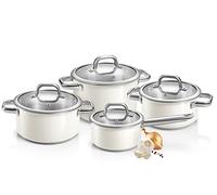 Tescoma - 780110, Delight, Set de casseroles en acier inoxydable, avec couvercle, 8 pièces, graduées, surface émaillée, blanc