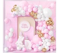 Teselife Ballon Rose, 123pcs Kit Arche Guirlande Ballon Rose Blanc Pastel Or Champagne Métallisé Confettis Or pour Femmes Filles Fêtes d'Anniversaire Baby Shower Baptême Mariage Bébé Douche Décoration