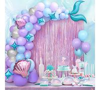Teselife Sirène Queue Kit Ballon Guirlande, 89Pcs Violet Latex Arche Ballons Rideau à Franges Aluminium Joyeux Anniversaire Bannière Fille Mariage Sous La Mer Fond Fête Thème Décorations Fournitures