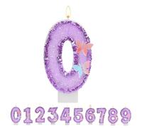 TESGADGETS Bougie d’Anniversaire Violette Chiffre 0, Bougies d’Anniversaire Papillon combinables pour gâteau, Bougie pailletée Chiffre 0 comme décoration de gâteau pour fêtes d’Anniversaire
