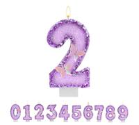 TESGADGETS Bougie d’Anniversaire Violette Chiffre 2, Bougies d’Anniversaire Papillon combinables pour gâteau, Bougie pailletée Chiffre 2 comme décoration de gâteau pour fêtes d’Anniversaire