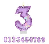 TESGADGETS Bougie d’Anniversaire Violette Chiffre 3, Bougies d’Anniversaire Papillon combinables pour gâteau, Bougie pailletée Chiffre 3 comme décoration de gâteau pour fêtes d’Anniversaire