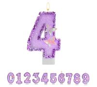 TESGADGETS Bougie d’Anniversaire Violette Chiffre 4, Bougies d’Anniversaire Papillon combinables pour gâteau, Bougie pailletée Chiffre 4 comme décoration de gâteau pour fêtes d’Anniversaire