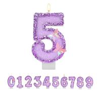 TESGADGETS Bougie d’Anniversaire Violette Chiffre 5, Bougies d’Anniversaire Papillon combinables pour gâteau, Bougie pailletée Chiffre 5 comme décoration de gâteau pour fêtes d’Anniversaire
