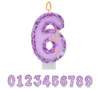 TESGADGETS Bougie d’Anniversaire Violette Chiffre 6, Bougies d’Anniversaire Papillon combinables pour gâteau, Bougie pailletée Chiffre 6 comme décoration de gâteau pour fêtes d’Anniversaire