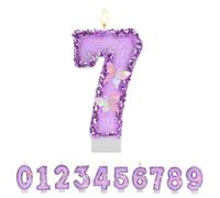 TESGADGETS Bougie d’Anniversaire Violette Chiffre 7, Bougies d’Anniversaire Papillon combinables pour gâteau, Bougie pailletée Chiffre 7 comme décoration de gâteau pour fêtes d’Anniversaire
