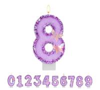 TESGADGETS Bougie d’Anniversaire Violette Chiffre 8, Bougies d’Anniversaire Papillon combinables pour gâteau, Bougie pailletée Chiffre 8 comme décoration de gâteau pour fêtes d’Anniversaire