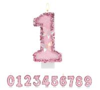 TESGADGETS Bougie d'anniversaire Rose Chiffre 1, Bougies d'anniversaire Papillon combinables pour gâteau, Bougie pailletée Chiffre 1 comme décoration de gâteau pour fête d'anniversaire