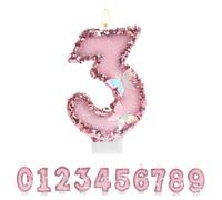 TESGADGETS Bougie d'anniversaire Rose Chiffre 3, Bougies d'anniversaire Papillon combinables pour gâteau, Bougie pailletée Chiffre 3 comme décoration de gâteau pour fête d'anniversaire