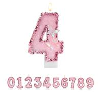 TESGADGETS Bougie d'anniversaire Rose Chiffre 4, Bougies d'anniversaire Papillon combinables pour gâteau, Bougie pailletée Chiffre 4 comme décoration de gâteau pour fête d'anniversaire