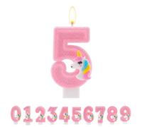 TESGADGETS Bougie d'anniversaire Rose Chiffre 5, Bougie de gâteau Motif Licorne, Topper de gâteau Scintillant Chiffre 5 pour fêtes d'anniversaire et Anniversaires de Mariage pour garçons et Filles