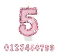 TESGADGETS Bougie d'anniversaire Rose Chiffre 5, Bougies d'anniversaire Papillon combinables pour gâteau, Bougie pailletée Chiffre 5 comme décoration de gâteau pour fête d'anniversaire