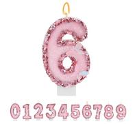 TESGADGETS Bougie d'anniversaire Rose Chiffre 6, Bougies d'anniversaire Papillon combinables pour gâteau, Bougie pailletée Chiffre 6 comme décoration de gâteau pour fête d'anniversaire