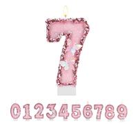 TESGADGETS Bougie d'anniversaire Rose Chiffre 7, Bougies d'anniversaire Papillon combinables pour gâteau, Bougie pailletée Chiffre 7 comme décoration de gâteau pour fête d'anniversaire