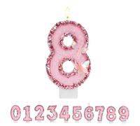 TESGADGETS Bougie d'anniversaire Rose Chiffre 8, Bougies d'anniversaire Papillon combinables pour gâteau, Bougie pailletée Chiffre 8 comme décoration de gâteau pour fête d'anniversaire