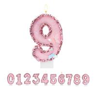 TESGADGETS Bougie d'anniversaire Rose Chiffre 9, Bougies d'anniversaire Papillon combinables pour gâteau, Bougie pailletée Chiffre 9 comme décoration de gâteau pour fête d'anniversaire