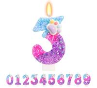 TESGADGETS Bougies d'anniversaire de Pattes adorables - Bougie avec Le Chiffre 3, décoration de gâteau avec des Pattes de Chat et de Chien, décorations pour Le 3ème Anniversaire en Style Dessin
