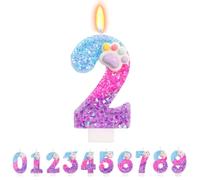 TESGADGETS Bougies d'anniversaire Patte Mignonne - Bougie avec numéro 2, Décoration pour gâteau avec Pattes de Chat et de Chien, Décorations pour Le 2ᵉ Anniversaire Style Dessin animé pour garçons