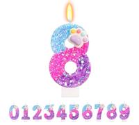 TESGADGETS Bougies d'anniversaire Patte Mignonne - Bougie Chiffre 8, Décoration pour gâteau avec Motif de Pattes de Chat et Chien, Décors d'anniversaire en Style Cartoon pour garçons et Filles