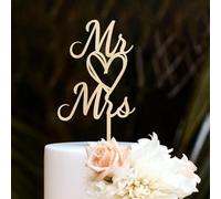 TESGADGETS Cake Topper Mr et Mrs en Bois, Forme de cœur Entre Les initiales, décoration Just Married pour fiançailles Anniversaire soirée prénuptiale fête