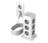 TESSAN 15 en 1 Tour Multiprise 12 Sorties AC avec 3 USB, Rallonge 10m | Parafoudre et Surtension avec Interrupteur, 3600W Rallonge Electrique 10m, Secteur pour Maison, Bureau, Gris