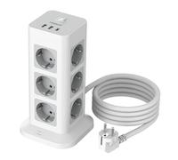 TESSAN 15 en 1 Tour Multiprise 12 Sorties AC avec 3 USB, Rallonge 2m | Parafoudre et Surtension avec Interrupteur, 3600 W Prise Multiple avec 2M, Secteur USB C pour Maison, Bureau, Gris