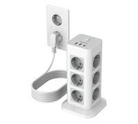 TESSAN 15 en 1 Tour Multiprise 12 Sorties AC avec 3 USB, Rallonge 5m | Parafoudre et Surtension avec Interrupteur, 3600 W Rallonge Electrique avec 5M, Secteur USB C pour Maison, Bureau, Gris