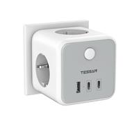 TESSAN 6 en 1 Multiprise Murale avec 2 USB C, Prise Multiple, Gris