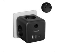 TESSAN 6-en-1 Multiprise Murale avec USB-C, Prise Multiple Française | Multiprise avec Interrupteur et 3 Ports USB, Prise Murale Cube 2500W, Convient pour Domicile, Bureau, Noir
