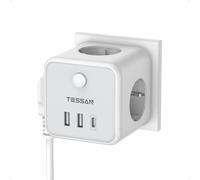 TESSAN 6 en 1 Multiprise Murale avec USB C, Prise Multiple, Gris