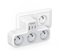 TESSAN 6 en 1 Multiprise Murale Française 3 Sortie AC et 3 Ports USB, Multiples Électriques 4000W, Triple Prise Convient pour Maison et Bureau, Compatible Phone, Pad