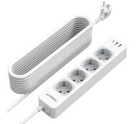 TESSAN 7 en 1 Multiprise 4 Sortie AC avec 3 USB, Prise Multiple avec Interrupteur et Rallonge Electrique 10M, Conivent pour Bureau, Maison, Compatible Phone et Électroménager, Gris