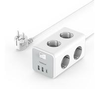 TESSAN 9 en 1 Multiprise USB C avec 6 Sorties AC et 3 USB, Prise Multiple 3600 W avec Interrupteur et Rallonge Electrique 2 M, Convient pour Le Bureau, Maison, Gris