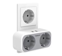 TESSAN Adaptateur de prise avec fonction de charge USB, 2x contact de protection, 2x USB-A