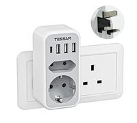 TESSAN Adaptateur Prise Anglaise, 6 en 1 Prise UK avec 3 USB A et 1 USB C, Adaptateur Type G France vers Irlande Dubai Angleterre Vietnam Arabie Saoudite Maldives Chypre Malaisie