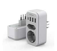 TESSAN Adaptateur Prise Italienne, 6 en 1 Adaptateur de Voyage Italie avec 3 USB A et 1 USB C, Prise Type L France vers Italie, Chili, Uruguay