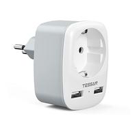 TESSAN Adaptateur Prise Suisse France, Adaptateur Voyage avec 2 USB, Prise France vers Suisse, Liechtenstein, Jordanie, Madagascar, Rwanda, Type J